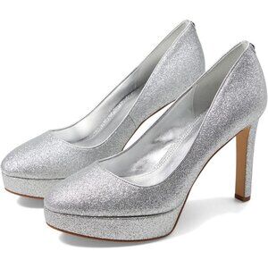 Michael Michael Kors Women Size 9M Silver Glitter Leather Chantal Platform Pump